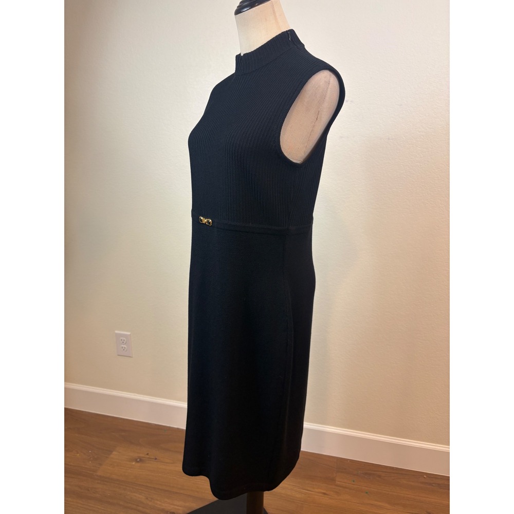 Vintage St. John Knit Dress S Black Santana Mock Neck Ribbed Quiet Luxury chic - Picture 6 of 10